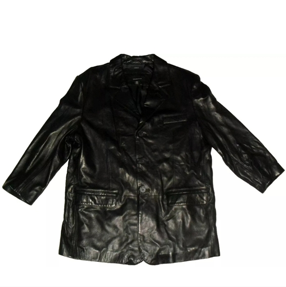 Claiborne $275 Mens Genuine Lambskin Leather Black Button Jacket sz. XL New - Picture 1 of 4